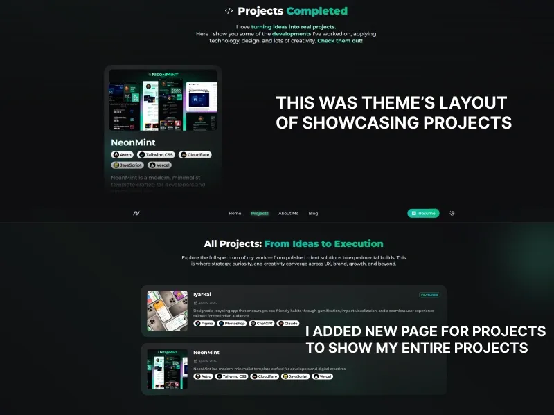 Before and after mockup of an original grid layout versus a final list layout