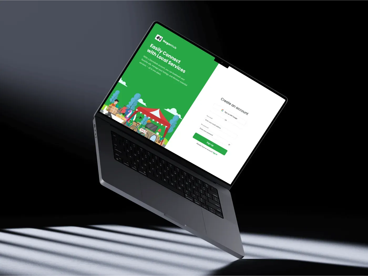 Nagarhub's login screen mockup in a laptop