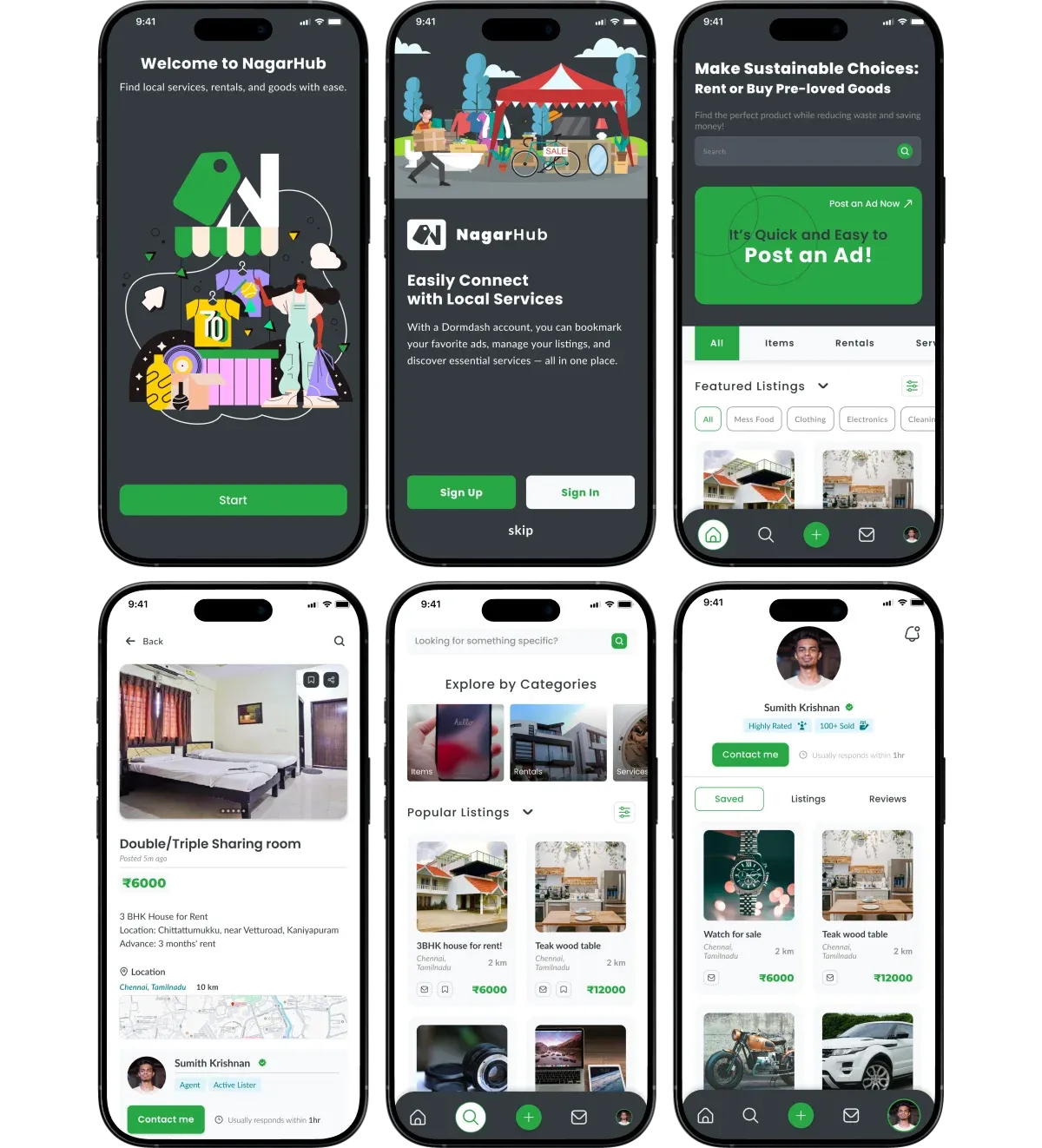Nagarhub's mobile screens mockups
