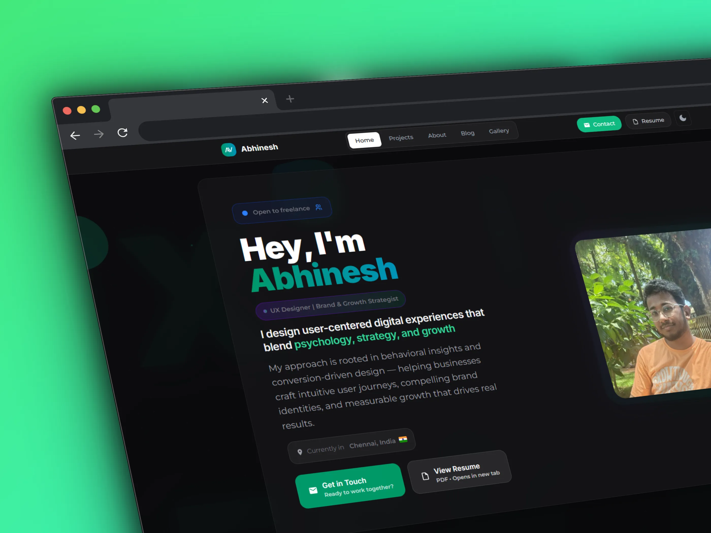 Image of Abhinesh's new portfolio website